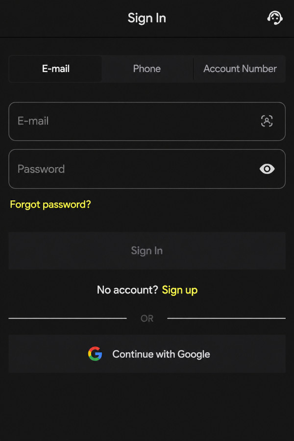 Account login system with all available methods
